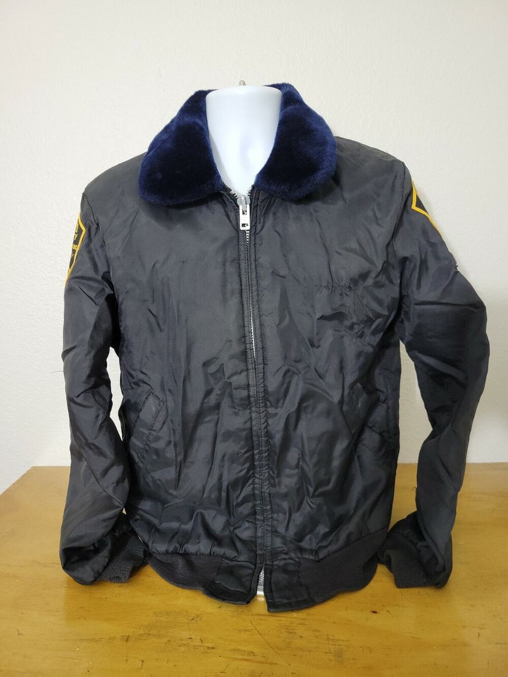Flight Jacket Small Security Guard Bomber Jacket w/Patches Black Size S